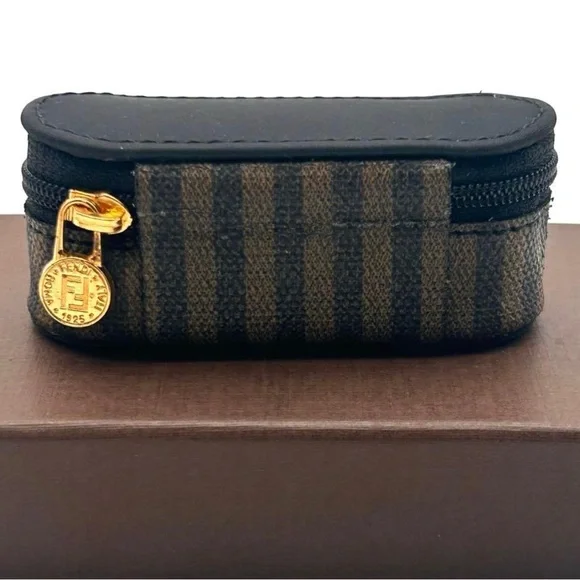 Fendi Black and Brown Striped  with Gold Accent mini case - Picture 4 of 11